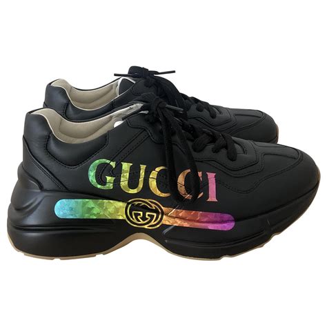 gucci rhyton logo print leather sneakers|rhyton gucci black snakeskin.